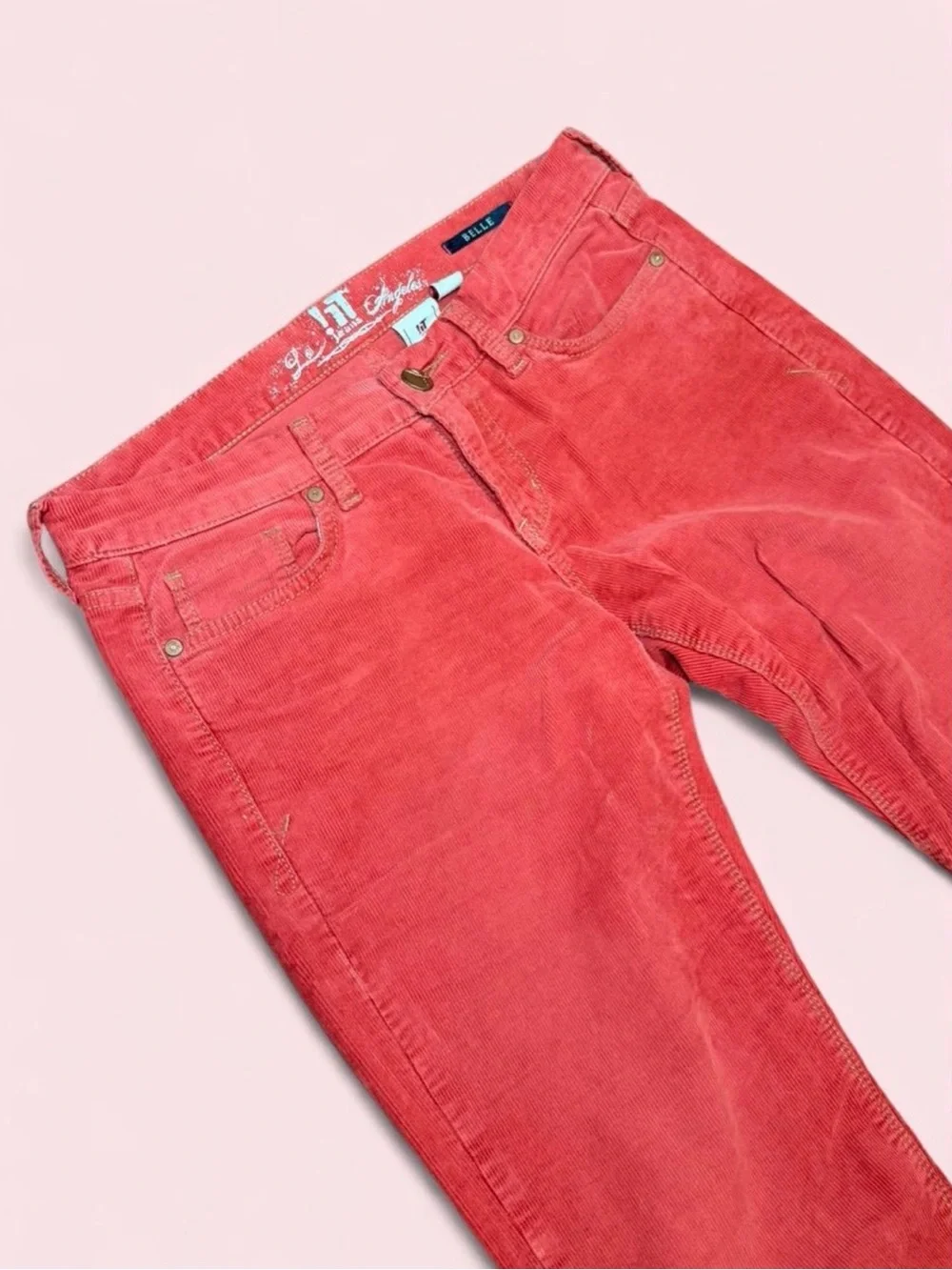 ! iT Jeans Belle Y2K Coral Red Orange Corduroy Bell Bottom Pants Sz 28 Vintage